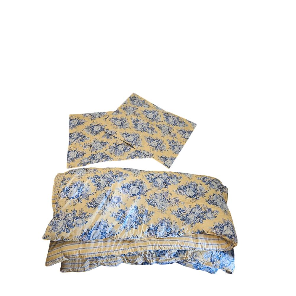 Lauren Ralph Lauren Queen Comforter 2 Pillow Shams Yellow Blue Floral Cotton - Picture 6 of 7